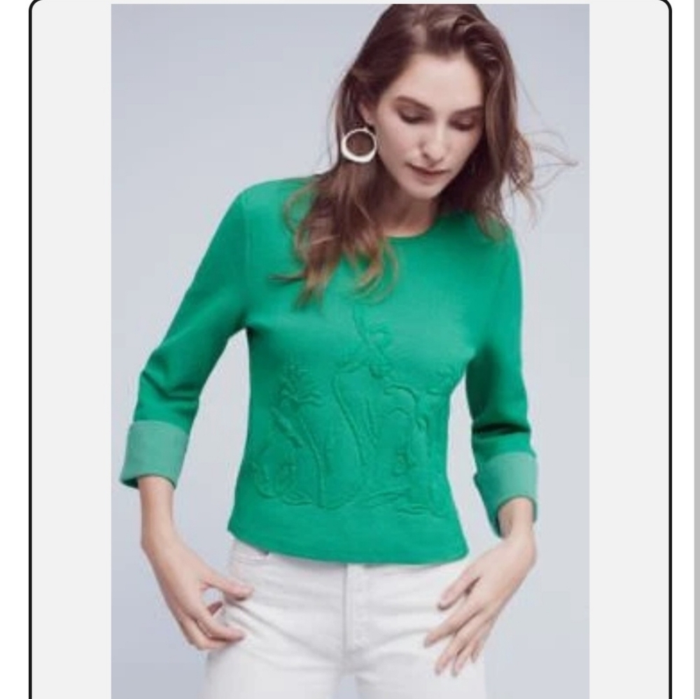 Anthropologie Moth‎ Kelly Garden  Embossed Green top
